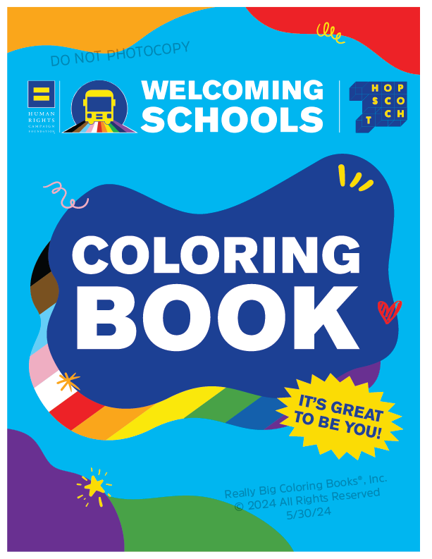 Welcoming Schools Coloring Book, Hopscotch, Human Rights Campaign.